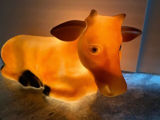 Vtg Christmas Nativity Cow Oxen Empire Blow Mold Manger Stable Hard Decor 21”