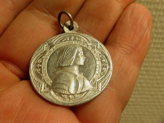 Antique Religious Art Pendant: Saint Joan Of Arc,  Benediction Medal - 1909