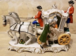 Antique German Horse And Carriage Porcelain Figurine (7.  5×10.  5)