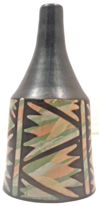 Signed Suyon Hand - Crafted Ceramic Bell Bottle Chulucanas,  Peru,  Pottery 1529