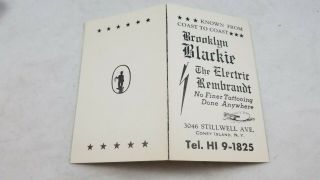 Brooklyn Blackie Electric Rembrandt Ny Tattoo History Vtg Business Card
