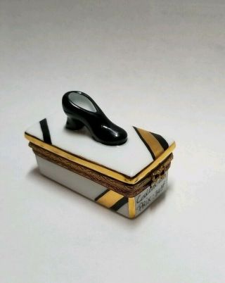 Peint Main Limoges France Hinged Trinket Box - - Shoe Box With Black Heels