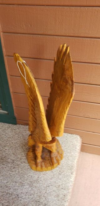 Vtg Big 28 Inch Eagle Hand Carved Wood Sculpture Folk Art Detailed Cabin Decor