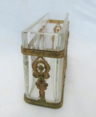 Antique French Empire gilt bronze ormolu crystal rectangular letter pen holder 3