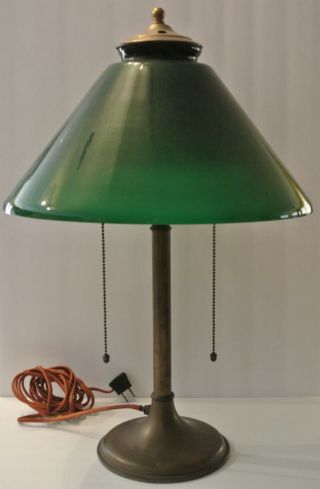 Art Deco Vintage Desk Lamp Emerald Green Glass Bankers Emeralite Double Light