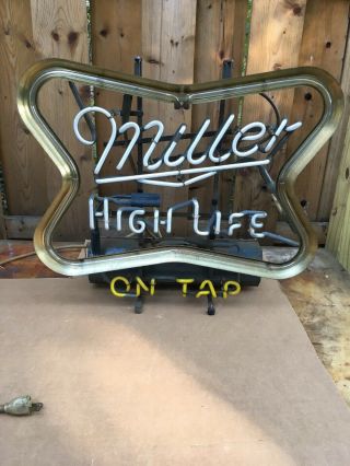 Vintage Miller High Life On Tap Neon Beer Sign Bar Tavern 3 Color Flashing