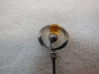 Hatpin Hat Pin Vintage Antique Sterling Silver Charles Horner ? Thistle Amber