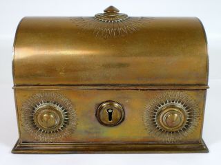 RARE Antique Brass Bronze Religious Reliquary Cross Casket Jewelry Box w Velvet 2