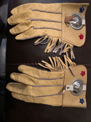 Vintage Cowboy Costume Steer Concho Western Halloween Leather Gloves