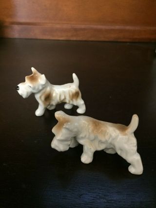 2 Vintage Brown & White Scottish Terrier Dog Figurines - Made In Occupied Japan