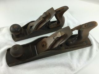 2 Vintage Unmarked Hand Wood Plane Planer Made In Usa 15” & 10” Woodworking