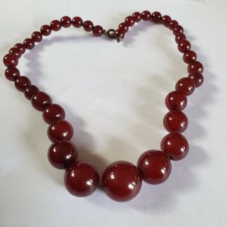 Vintage Cherry Amber Round Graduated Bead Necklace 28 Grams