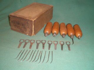 Vintage Stanley Rule & Level Peg Awl Hafts Box W/ 5 Inside,  9 Wrenches & 13 Bit