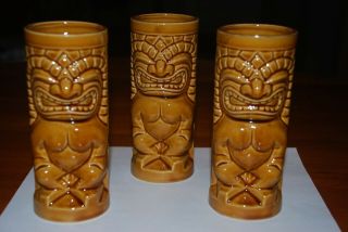 3 Mai Kai Tiki Mugs Aloha Hawaii Ft.  Lauderdale Ceramic Yellow/gold & Brown