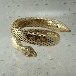 Vintage Whiting Davis Gold Tone 2 Coil Snake Tight Bracelet