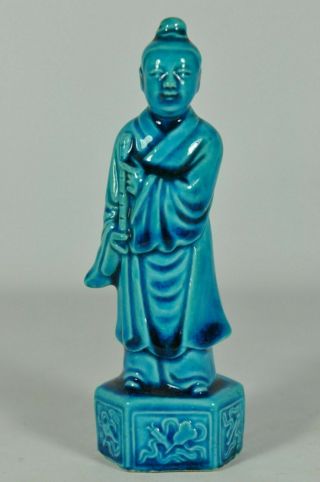 Fine Old China Chinese Monochrome Blue Glaze Porcelain Figurine Scholar Art