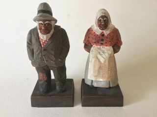 A.  O.  Sears Wood Carving Old Black Man & Woman Set 5 1/4 " Signed 1930s