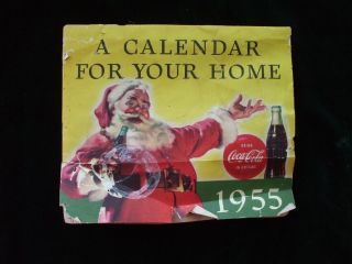 Vintage Coca - Cola Calendar 1955 Santa Claus Cover Sundblom 12 Mo.  Wall Hang Coke