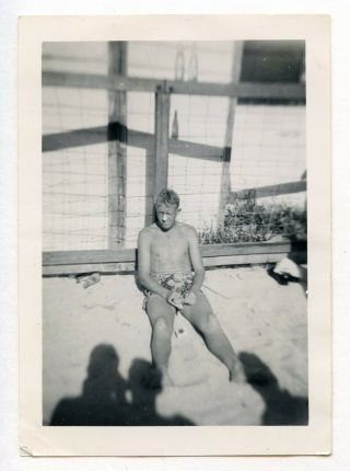 14 Vintage Photo Swimsuit Boy With Shadow Buddy 