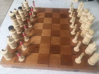 Vintage Hand Craved Bone Chess Set With Faces