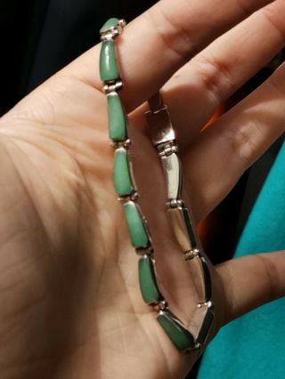 Vintage Mexican Jade Jadeite Green Sterling Silver 950 Bracelet