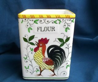 Vintage Ucagco Py Rooster & Roses Flour Canister No Lid