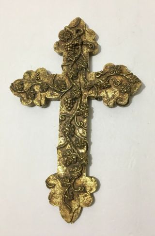 Vintage Catholic Wall Cross Christian Jesus Statue Gold 12.  5 "