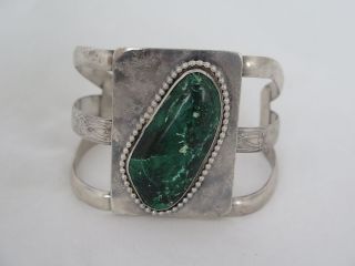 Vintage Native American Sterling & Green Turquoise Cuff Bracelet Signed Km