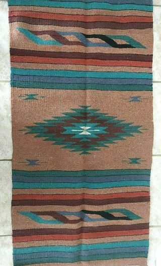 Vintage Navajo Multi - Color Native American Hand Woven Wool Rug 61 " X 30 "