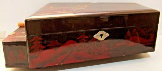 Vintage Asian Black Lacquer Jewelry Music Box W/dancing Girl Ballerina & Key