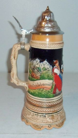 Vintage German Porcelain Lidded Beer Stein W/ Lado Swiss Musical Movement