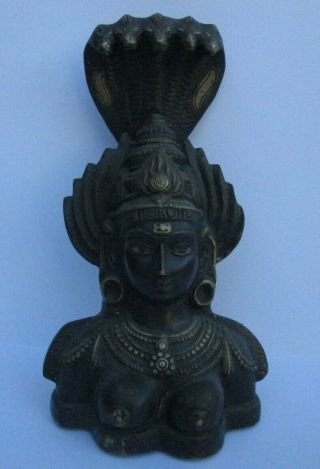 Antique Brass Yellow Bronze Sculpture Iconic Mansa Devi Snake Goddess Vintage