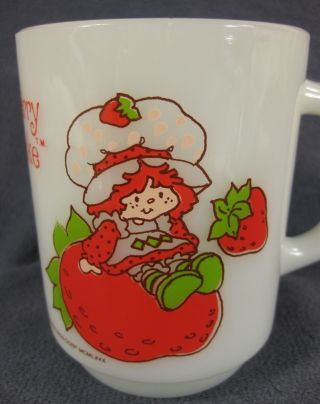 Vintage Strawberry Shortcake Coffee Mug Anchor Hocking White Milk Glass Usa