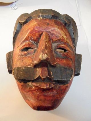 Vintage Hand Carved And Painted Wood Mask Head Idol Indonesia 8x6.  5”