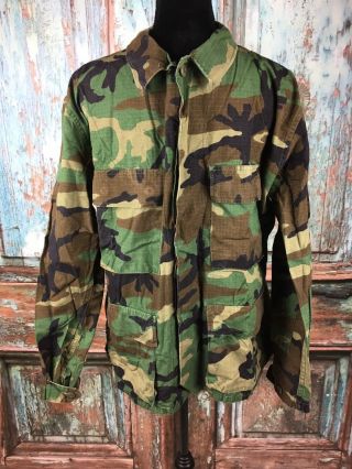 Us Military Surplus Medium Short Woodland Camo Ripstop Blouse Bdu Top Shirt Rotc