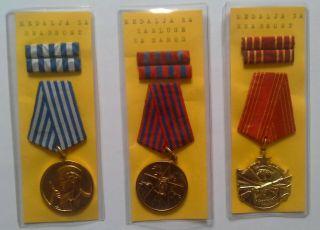 Set Of 3 Yugoslavia Medal For The Merit For The People And Bravery,  Ribbon