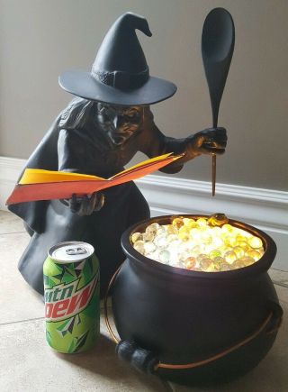 Rare Vintage Ceramic Halloween Witch Cauldron Light Up Decoration Jack O Lantern