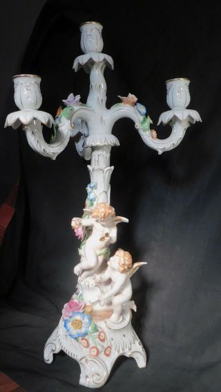 Vintage Schierholz German Porcelain Figural Candelabra Putti Cherub Angel Candle