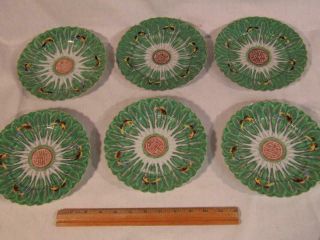 Set 6 Antique Chinese Export Cabbage Leaf & Butterfly Plates 7.  25 " Diam.