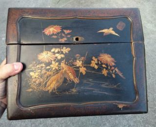 Antique Asian Lacquer Wood Lap Desk Chinoiserie Japanese Chinese Wood Oriental