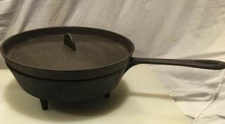 Vintage Cast Iron Skillet 12” W/ Cover 3 Legs For Open Camp Fire Spider Rare