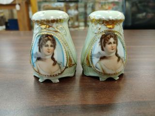 Antique Queen Louise Of Prussia Porcelain Salt & Pepper Shaker Set