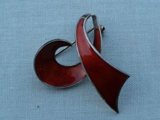 Vintage Ivar T Holth Sterling Silver Enamel Ribbon Brooch / Pin
