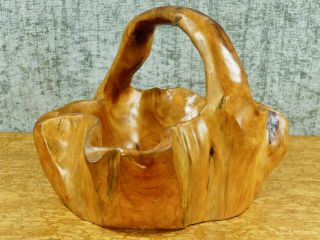 Hand carved wooden bowl with handle - burl primitive rustic D ' ecco basket 3