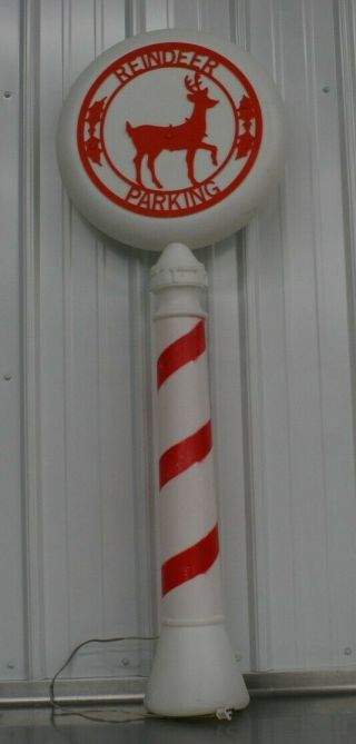 Vintage Reindeer Parking Blow Mold Union Products Sign Candy Cane Christmas 46