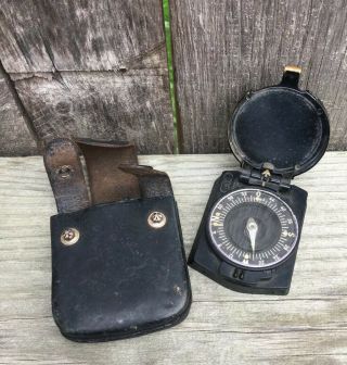 Vintage Ww2 German Wwii Marching Compass Clk Bakelite W/ Leather Case