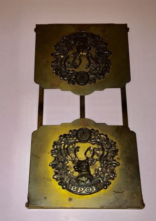 Vintage Cast Iron Art Nouveau Brass Bookends Book Rack Bpoe Elk Clock Holder