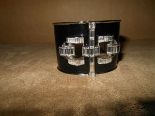 Vtg Signed Givenchy Chunky Art Deco Swarovski Crystal Runway Open Cuff Bracelet