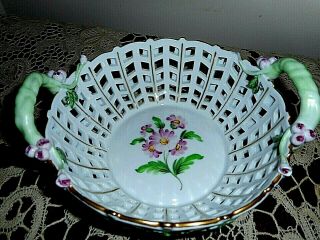 Antique Herend Hand Painted Porcelain Basket With Roses,