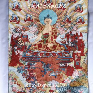 Tibetan Nepal Silk Embroidered Thangka Golden Embroidery - Shakyamuni Buddha